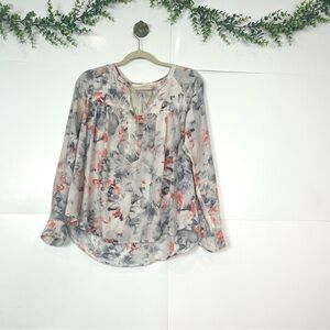 Rebecca Taylor Floral Long Sleeve Women’s Blouse Tie Front Size 4